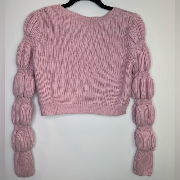 Sugar Thrillz miss charming Pink bubble sleeve Cropped Sweater size XS - Picture 8 of 8